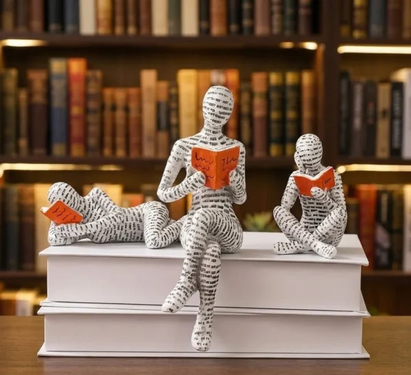 Whimsical Reading Lady Sculpture Artistic Woman Figurine for Home Decor Bookshelf & Shelf Display Ornament